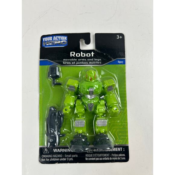 Your Action Hero Robot Figure Green 3pc Movable Arms Legs Carded New - Picture 1 of 3